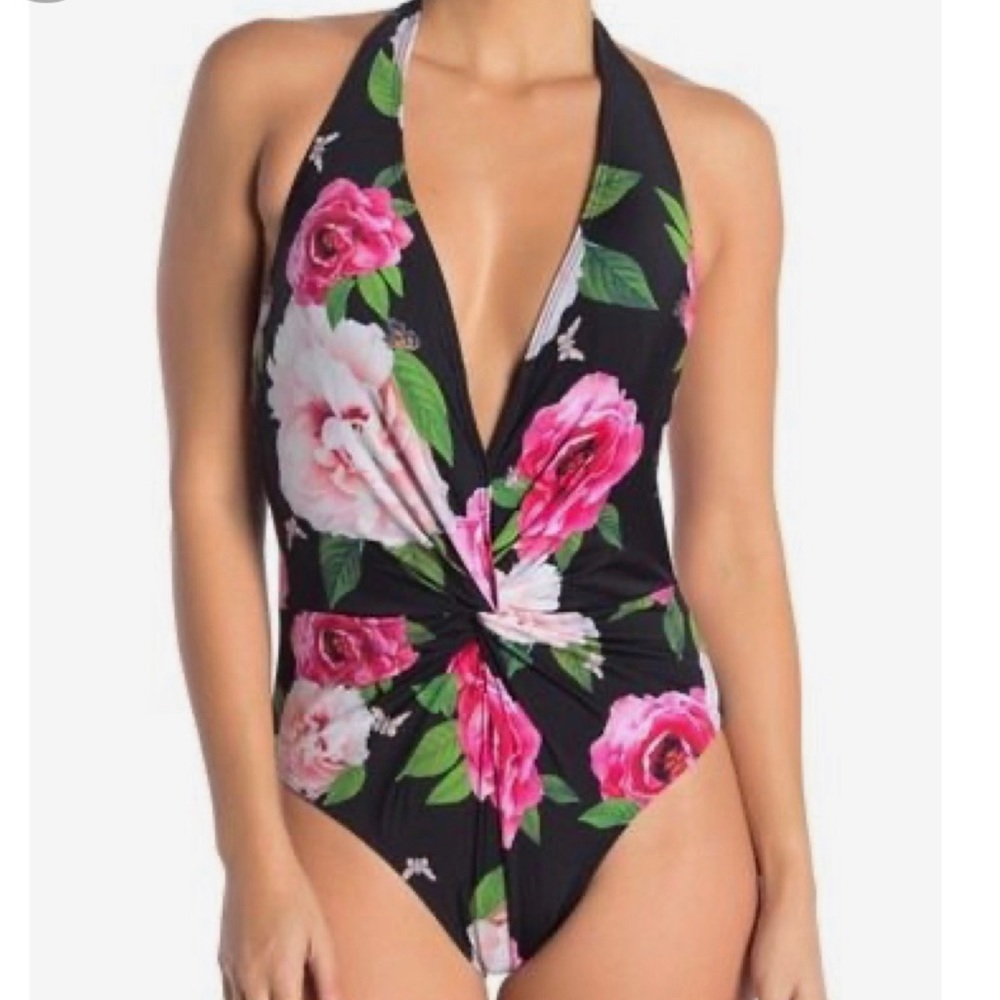 NWOT Ted Baker London Open Back Floral Halter One-Piece Swimsuit